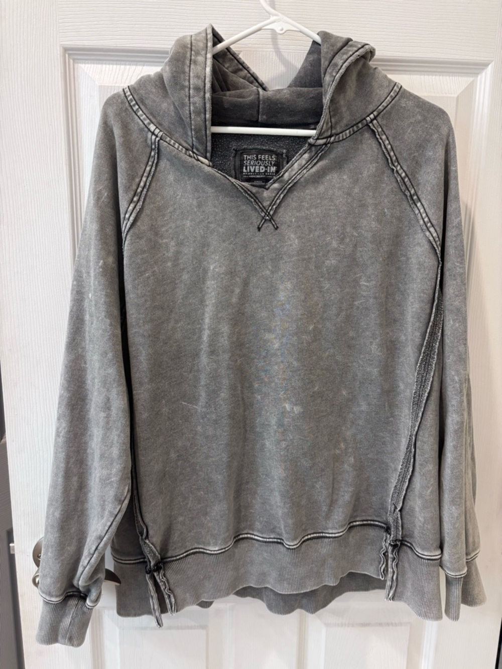 American Eagle Outfitters Gray Washed Oversized Lived-In  Hoodie